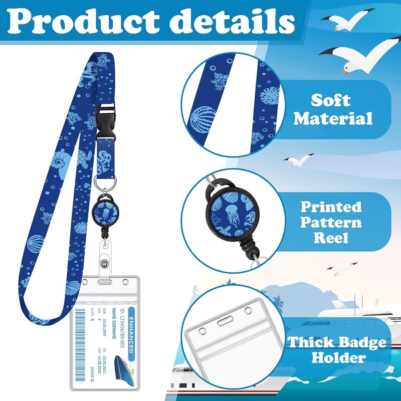 HONSIO 4 Pack Cruise Lanyard for Ship Cards Lanyards with Retractable Badge Reels and Waterproof ID Badge Holder, Ocean Creature 2026 Cruise Essentials Accessories - Image 3